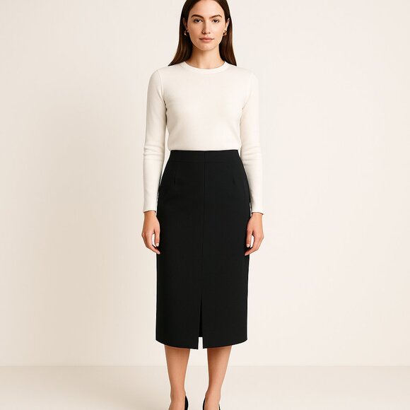 NWT Pomander Place Black Front Slit Midi Pencil Skirt Size 8 High Waist Classic - Picture 2 of 9